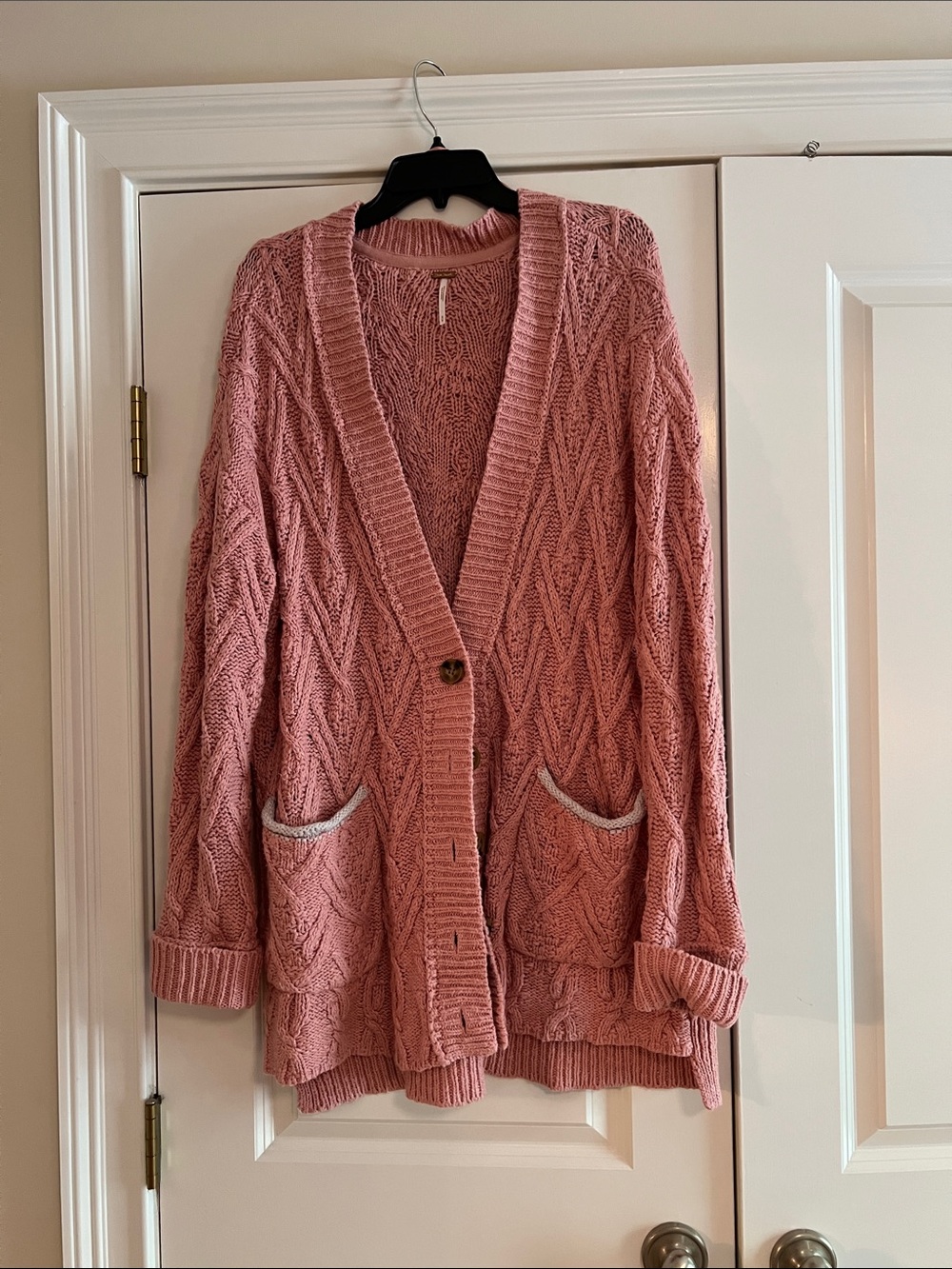 Free People Dusty Pink Cable Knit Cardigan